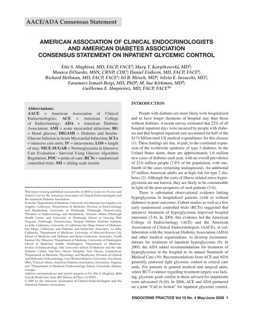 AACE/ADA Consensus Statement on Inpatient Glycemic Control