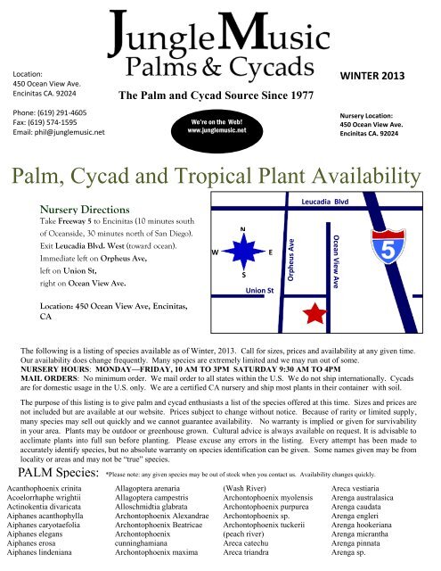 Palm Species List Pdf File Jungle Music Palms And Cycads
