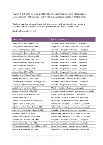 Taylor, J. & Poore GCB - Port Phillip Bay Taxonomy Toolkit