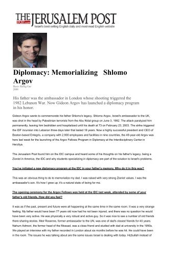 Diplomacy: Memorializing Shlomo Argov