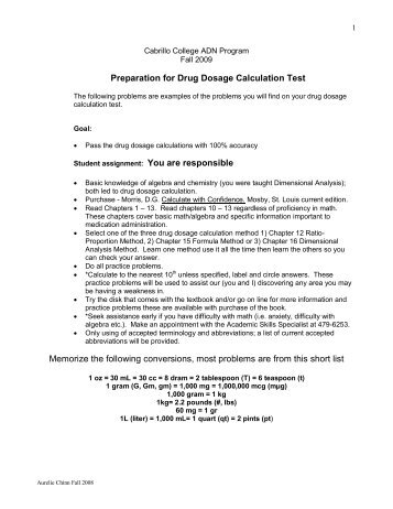 Preparation for Drug Dosage Calculation Test Memorize the ...