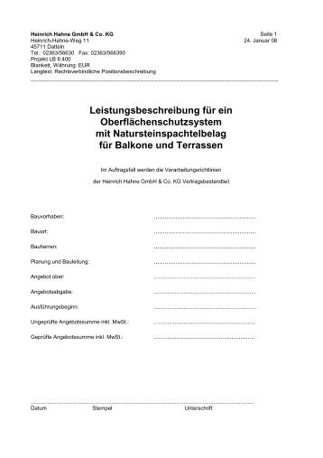 Leistungsbeschreibung für ein Oberflächenschutzsystem mit ...