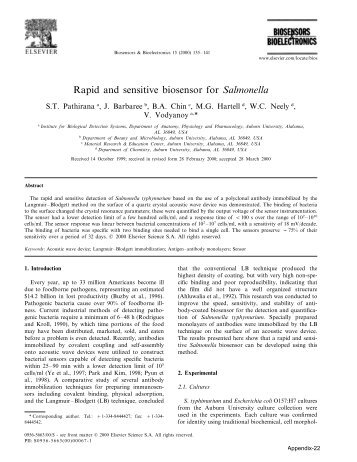 Rapid and sensitive biosensor for Salmonella - Auburn University