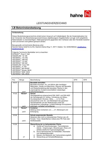 LEISTUNGSVERZEICHNIS LB Betoninstandsetzung