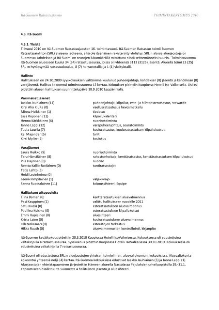 Itä-Suomen Ratsastusjaosto TOIMINTAKERTOMUS 2010 4.3 ... - SRL