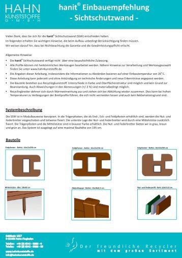 hanit Einbauempfehlung - Sichtschutzwand - Hahn  Kunststoffe GmbH