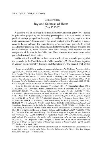 Joy and Sadness of Heart - Retorica Biblica e Semitica