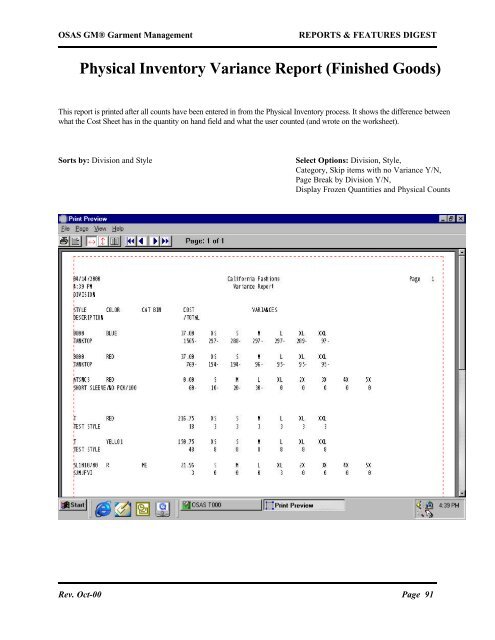 Physical Inventory Variance Report (Finished Goods)