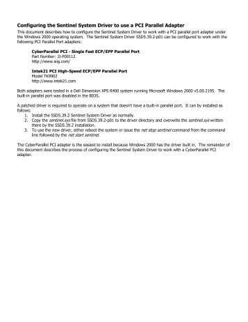 Configuring the Sentinel System Driver to use a PCI ... - Avaya Support