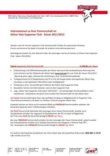 Informationen zu Ihrer Partnerschaft im Kölner Haie Supporter Club ...