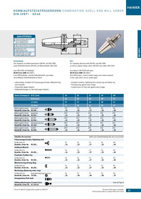 DIN 69871 SK40/SK50 DIN 2080 SK40/SK50 JIS B ... - Haimer USA