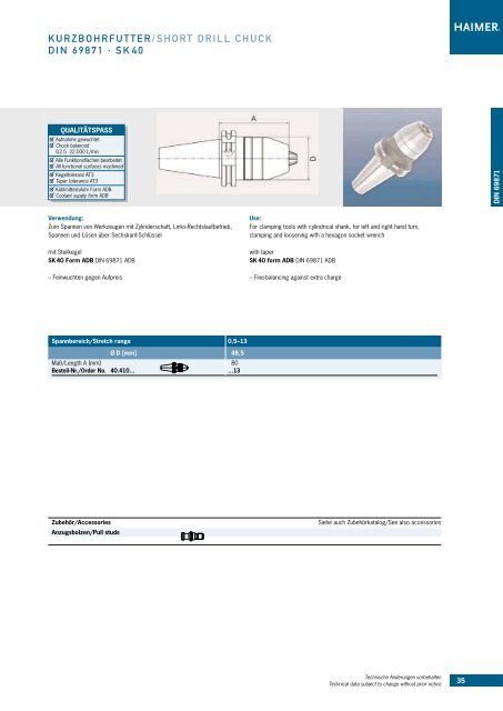 DIN 69871 SK40/SK50 DIN 2080 SK40/SK50 JIS B ... - Haimer USA