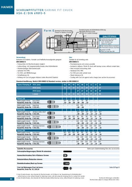 DIN 69871 SK40/SK50 DIN 2080 SK40/SK50 JIS B ... - Haimer USA