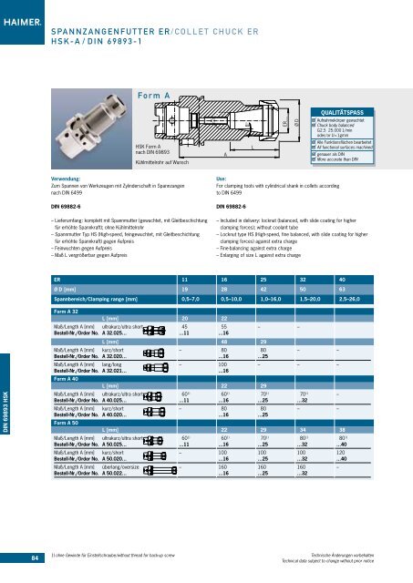 DIN 69871 SK40/SK50 DIN 2080 SK40/SK50 JIS B ... - Haimer USA