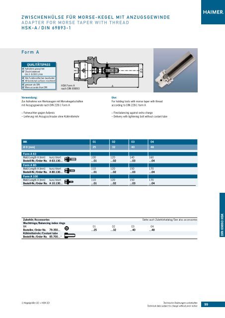 DIN 69871 SK40/SK50 DIN 2080 SK40/SK50 JIS B ... - Haimer USA