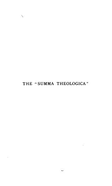 THE "SUMMA THEOLOGICA"