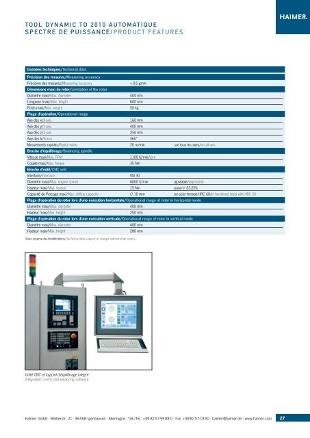 Tool Dynamic Système d'équilibrage modulaire Modular balancing ...