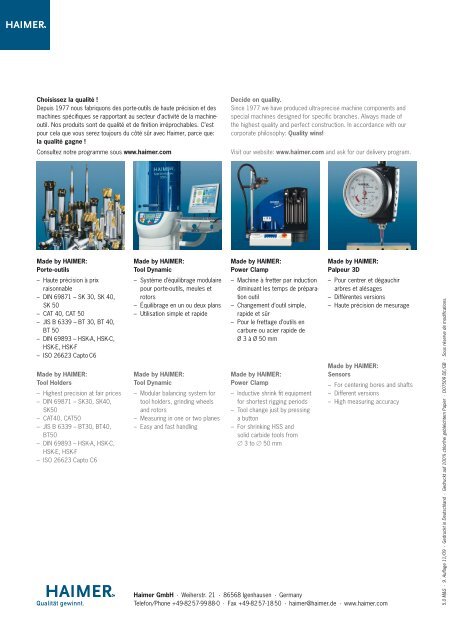 Tool Dynamic Système d'équilibrage modulaire Modular balancing ...