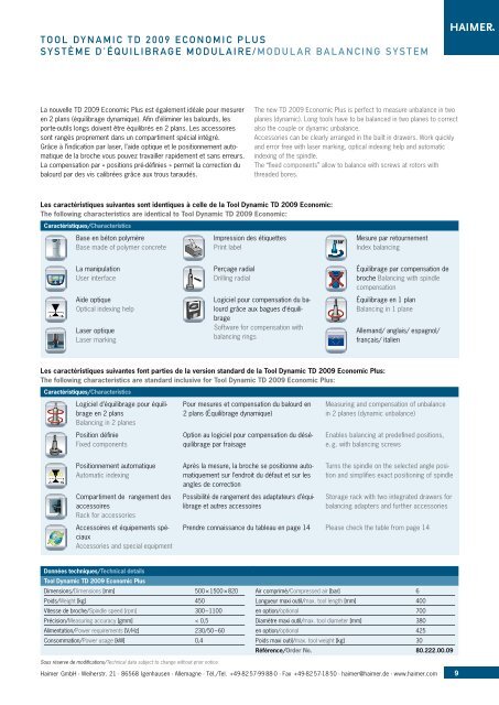 Tool Dynamic Système d'équilibrage modulaire Modular balancing ...