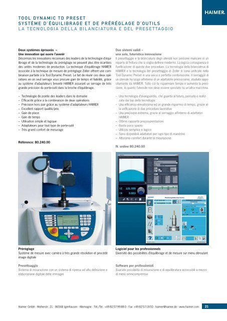 Tool Dynamic Système d'équilibrage modulaire Sistema di ...