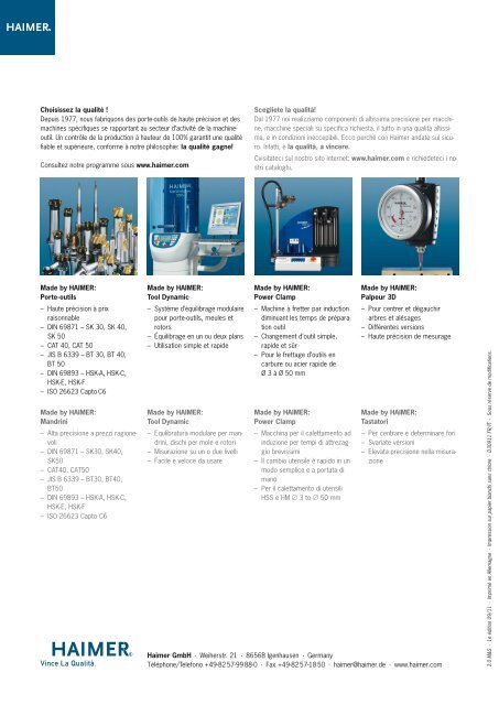 Tool Dynamic Système d'équilibrage modulaire Sistema di ...