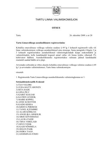 Tartu Linnavolikogu asendusliikmete registreerimine (pdf)
