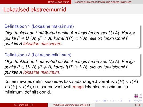 5. loeng Lokaalsed ekstreemumid.