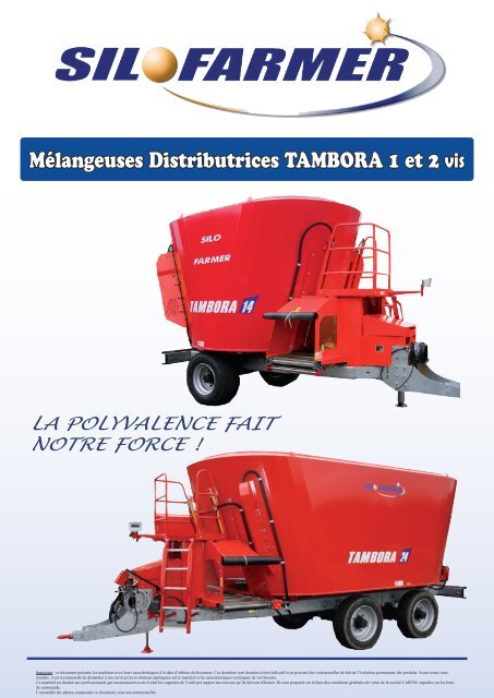 Mélangeuses Distributrices TAMBORA 1 et 2 vis - Cartel