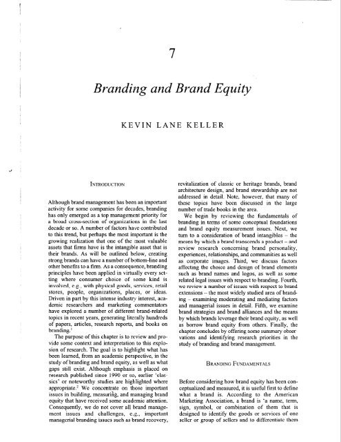 Branding and Brand Equity, Kevin Lane Keller