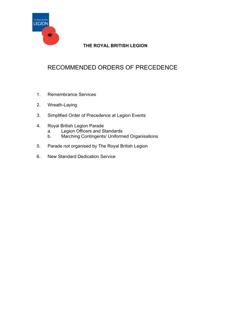 Recommended Orders of Precedence - The Royal British Legion