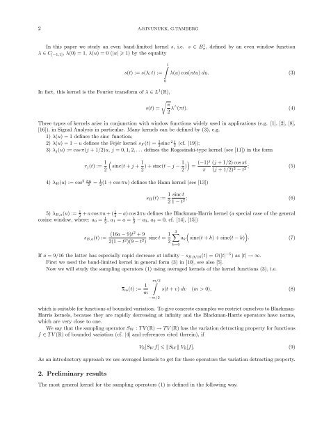 SHANNON SAMPLING SERIES WITH AVERAGED KERNELS1 1 ...