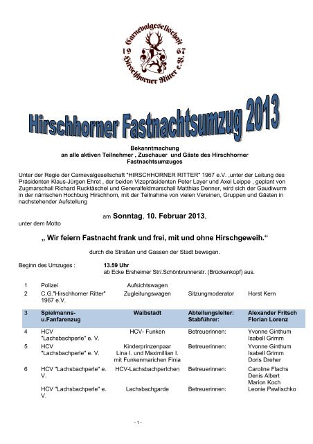 zugprogramm 2013 - Hirschhorner Ritter