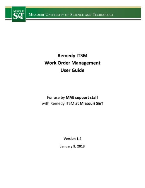 Remedy ITSM Work Order Management User Guide - Missouri S&T ...