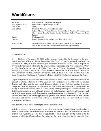 Maria Elena Loayza Tamayo v. Peru, Order (IACtHR ... - World Courts