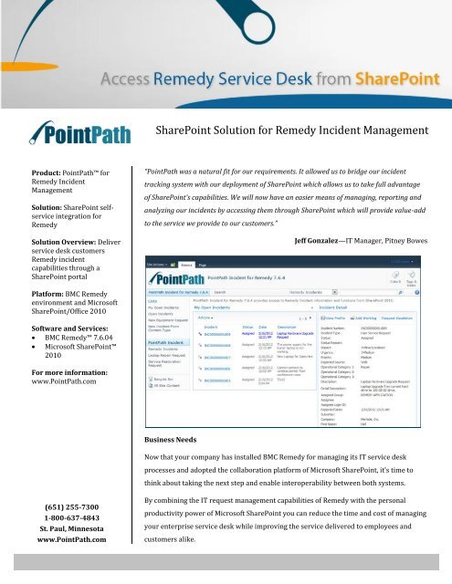 Sharepoint Solution For Remedy Incident Management Bmc