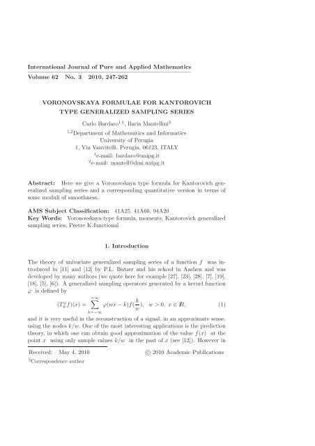 VORONOVSKAYA FORMULAE FOR KANTOROVICH TYPE ...