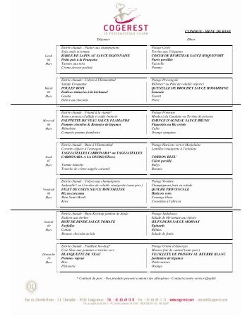 CLINIQUE - MENU DE BASE Déjeuner Dîner Entrée ... - Cogerest