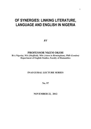 97th Inaugural Lecture - 2012 by Prof. Nkem Okoh - University of ...