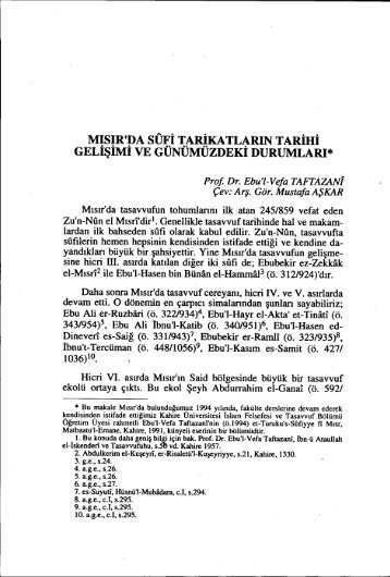 MısıR'DA SÜFİ TARİKATLARIN TARİHİ GELİŞİMİ VE ...