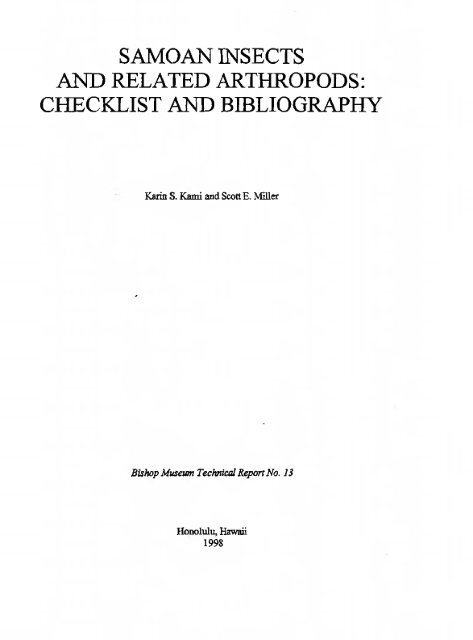 Samoa Insects SAMOAN INSECTS AKD RELATED ARTHROPODS: CHECKLIST ...