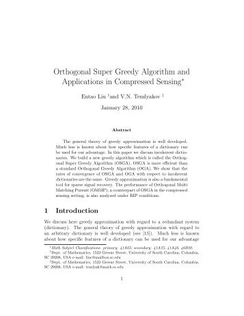 Orthogonal Super Greedy Algorithm and Applications in Compressed