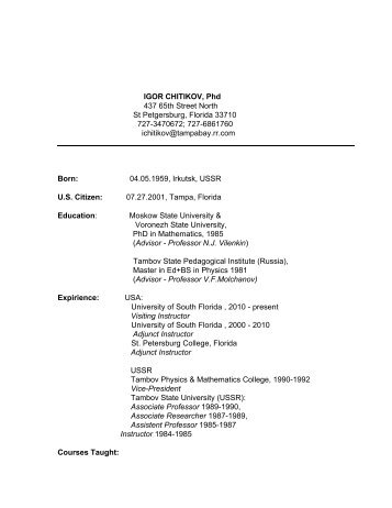 Curriculum Vitae - University of South Florida