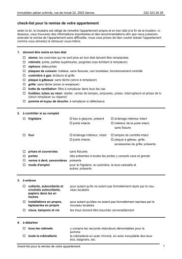 check-list pour la remise d'appartement - immo-schmitz.ch