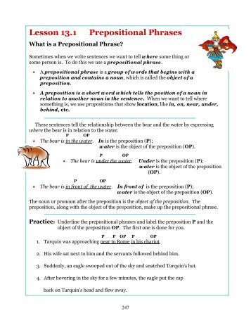 Lesson 13.1 Prepositional Phrases - WorkNotes