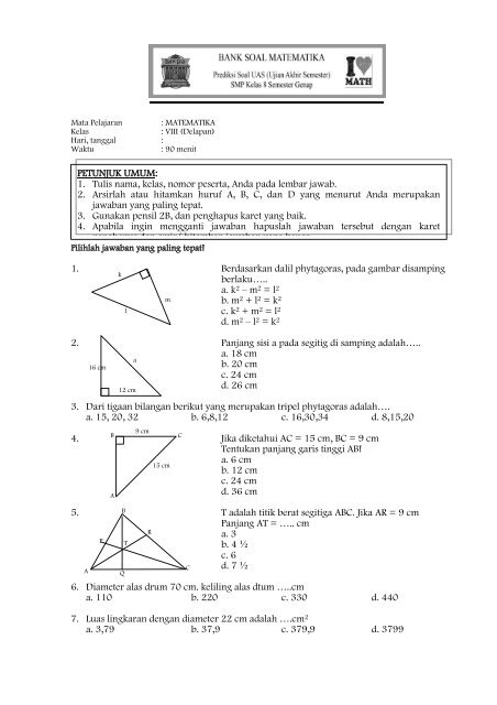 Prediksi Soal Uas Matematika Smp Kelas 8 Semester Genap Bsm