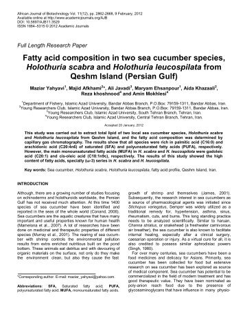 Fatty acid composition in two sea cucumber species, Holothuria ...