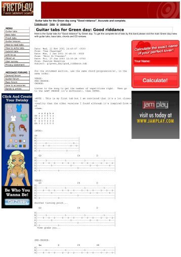 Green day "Good riddance" Guitar tabs