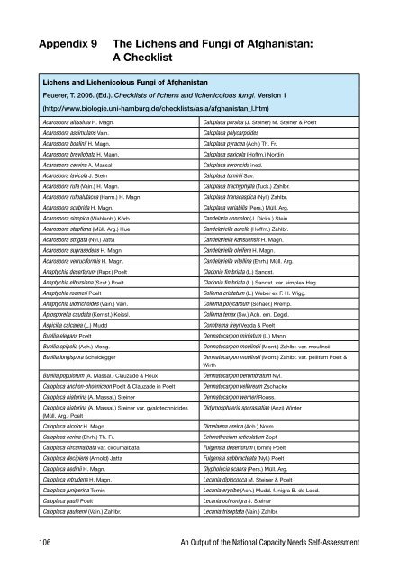 Biodiversity Profile of Afghanistan - Disasters and Conflicts - UNEP