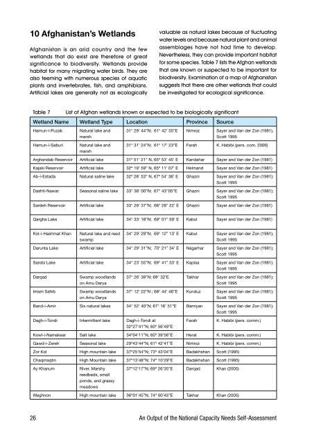 Biodiversity Profile of Afghanistan - Disasters and Conflicts - UNEP