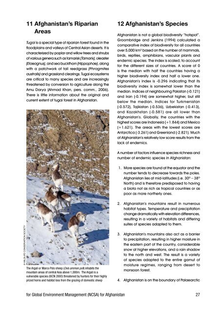 Biodiversity Profile of Afghanistan - Disasters and Conflicts - UNEP